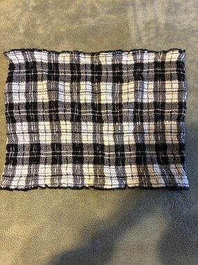 Hollister Black and White Plaid Smocked Tube Top